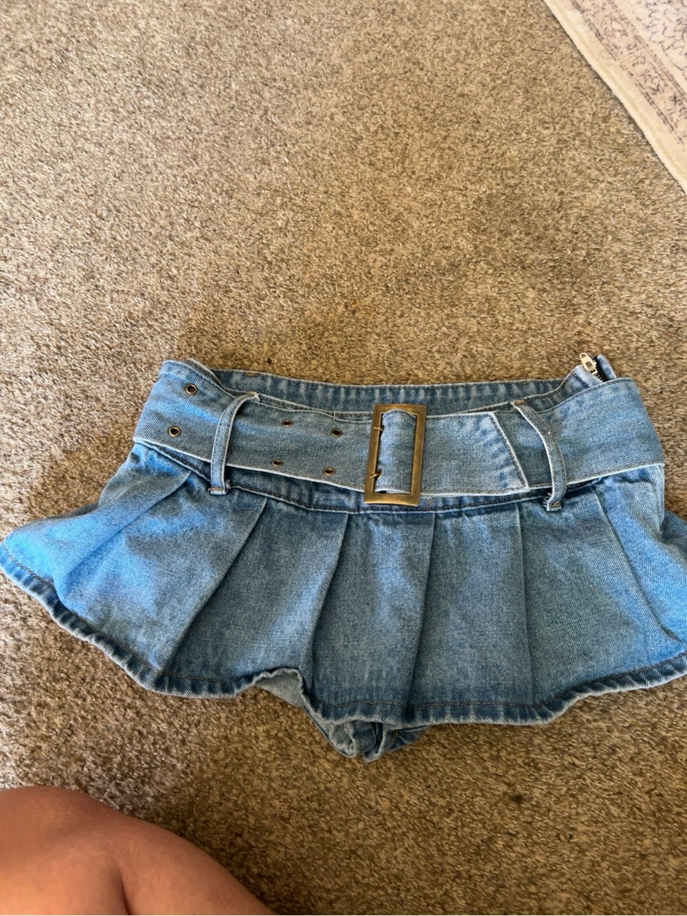 Edikted Denim Bubble Skort Belted Mini Skort Built-In Shorts Size Small Y2K